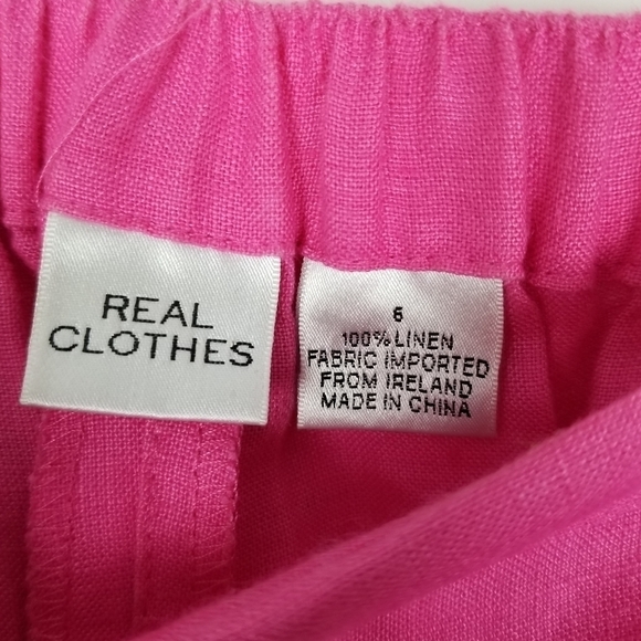 Real Clothes Irish Linen Pull On Pants Womens Size 6 Pink Pockets Drawstring - Picture 4 of 8